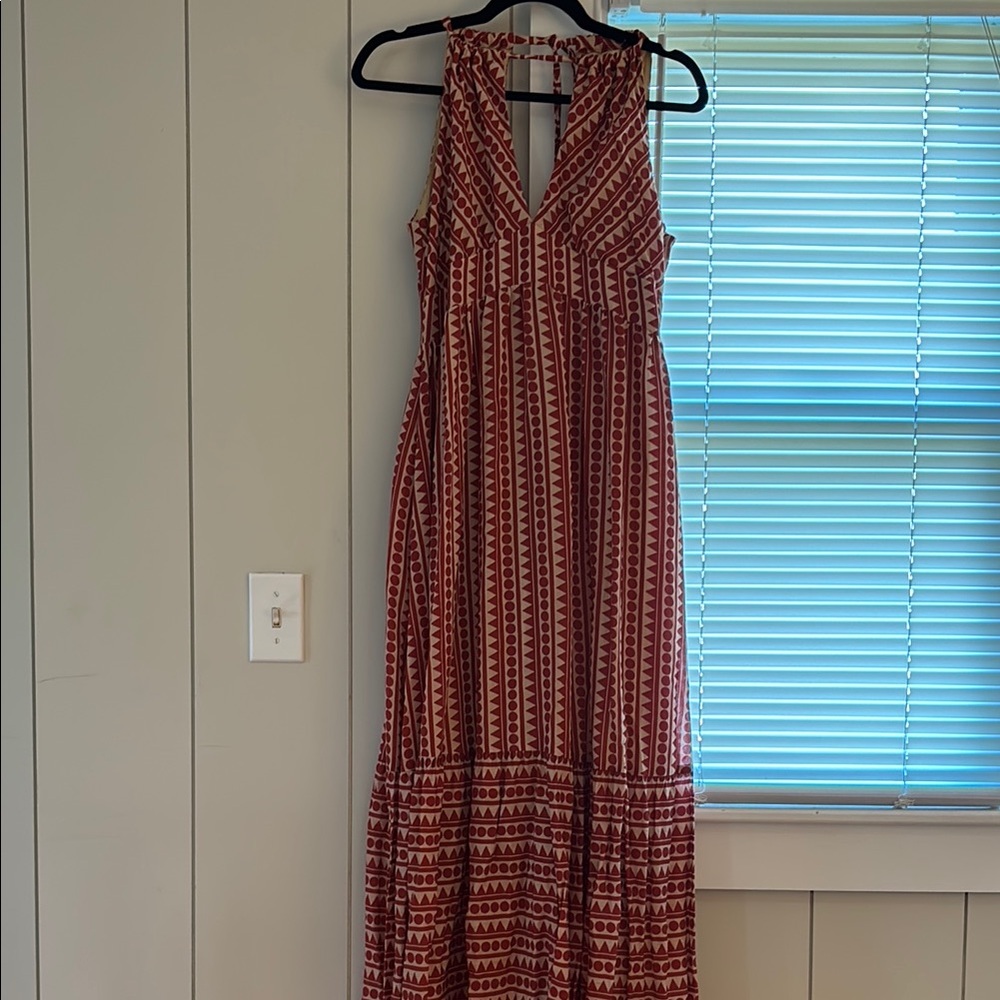 Elegant Red Patterned Maxi Dress Size 6